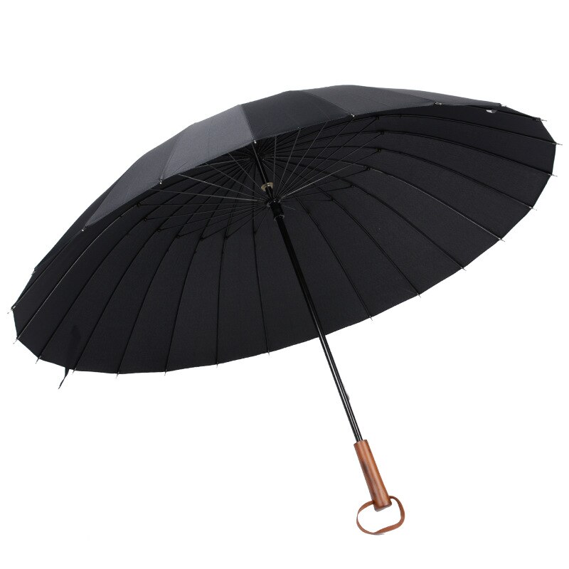 Outdoor Travel Long Wooden Handle Umbrella Windproof Umbrella 24K Long Umbrella Men'S Women'S Solid Color: black