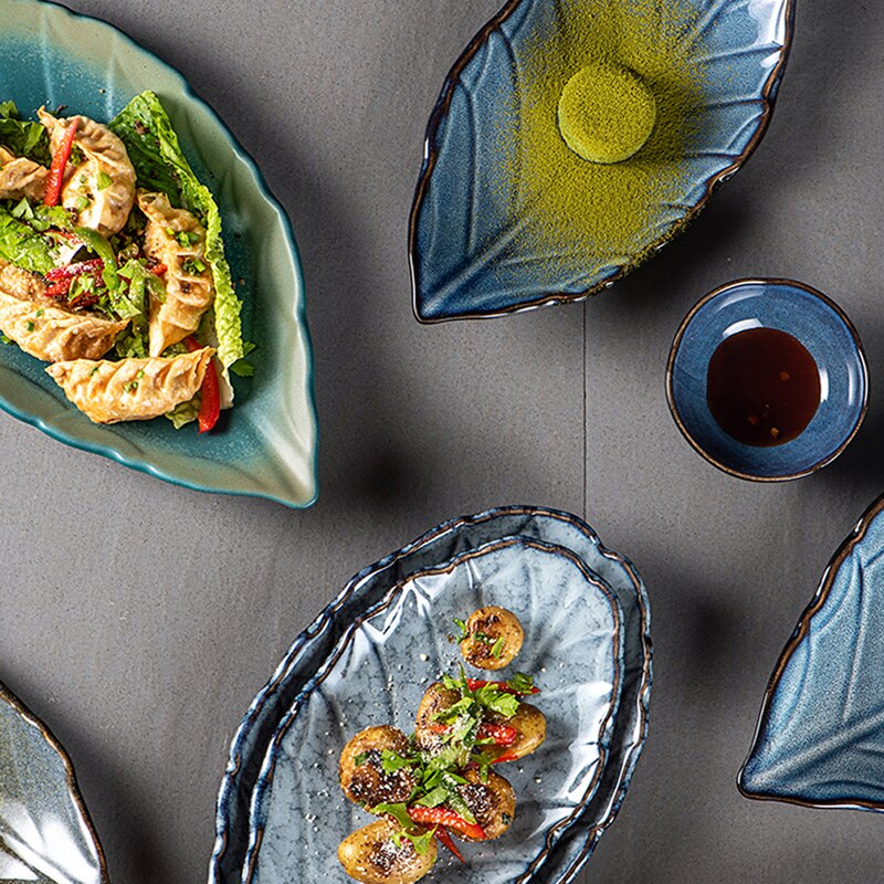 Keramische Plaat Huishoudelijke Ondiepe Mond Sushi Plaat Schotel Plaat Creatieve Japanse Stijl Persoonlijkheid Retro Blad-Vormige Blad Plaat Ta