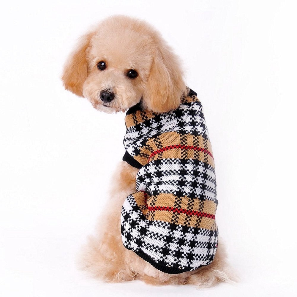 100%  märkes hundtröja rutnätsstil husdjurskläder kappa för vinterbrun färg för hundar och katter