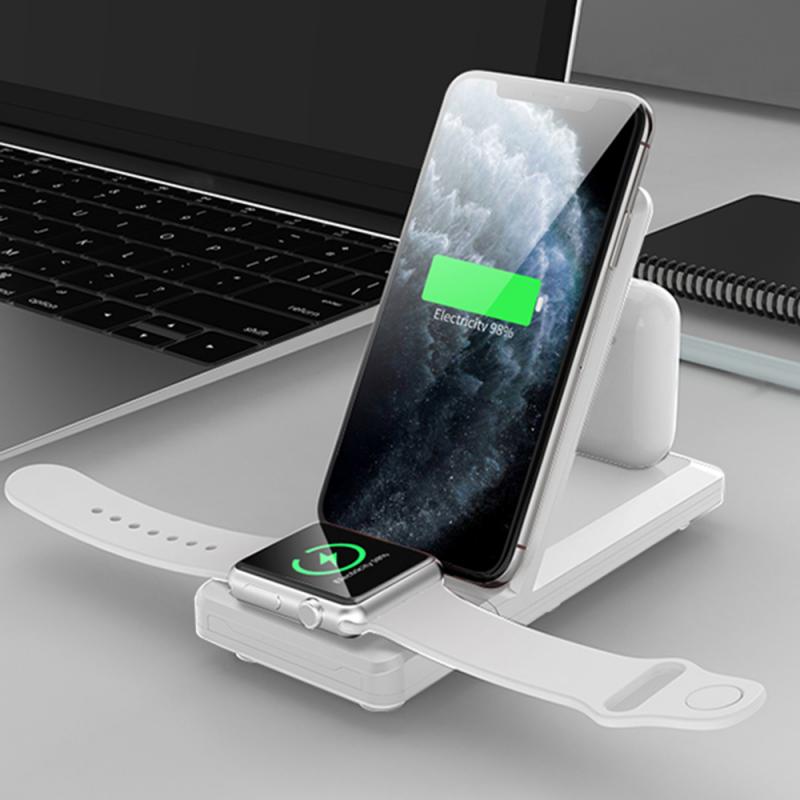 15W Folding Three In One Wireless Charging Three In One Charger Multi Function Mobile Phone Wireless Charging Bracket: White