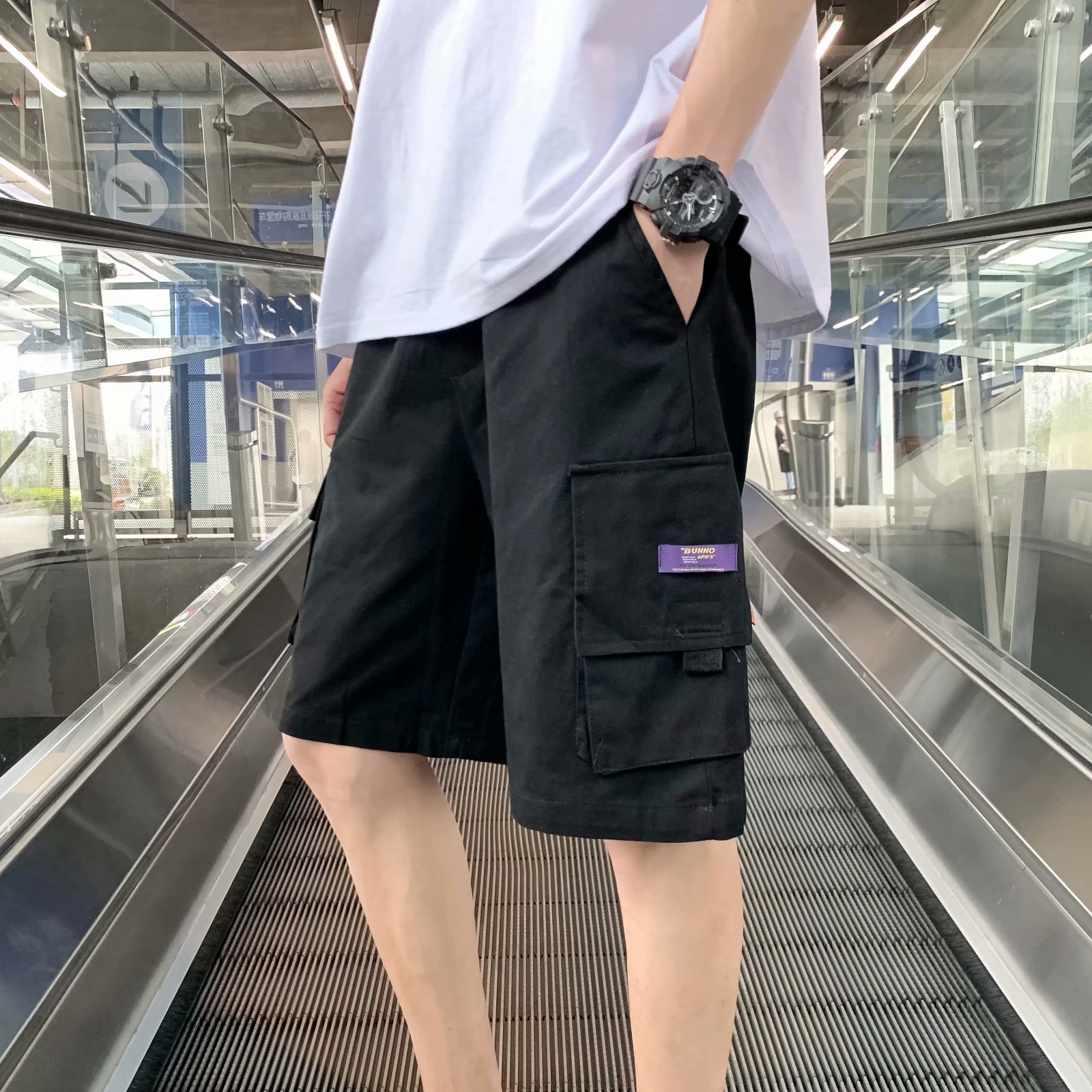 Corée à la hommes Cargo Shorts cordon lâche demi-pantalon marée décontracté Sup Streetwear grande poche coton sport pantalons de plage