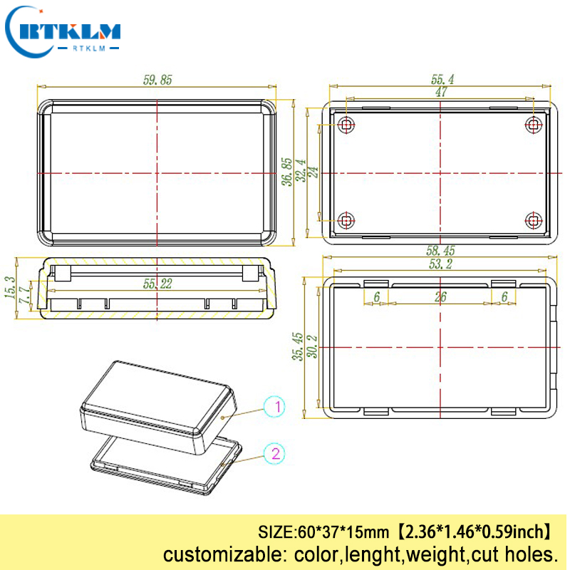 DIY electronic project desktop box abs junction box electronics housing enclosure Small plastic distribution box 60*37*15mm