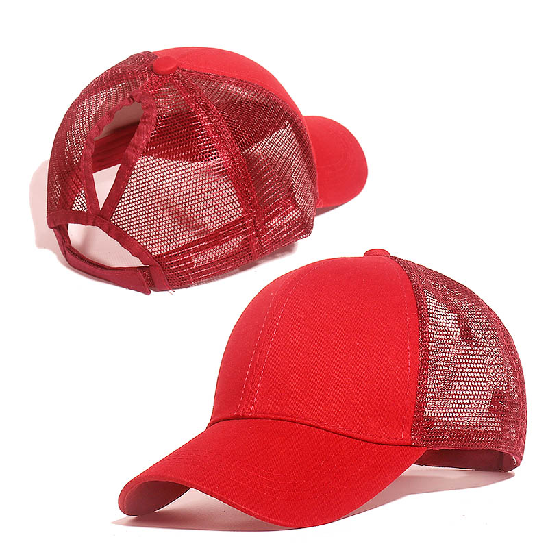 Ponytail Solid Color Mesh Baseball Cap For Women Men Plain Summer Sun Hat Unisex Adjustable Outdoor Hip-Hop Washed Caps: G