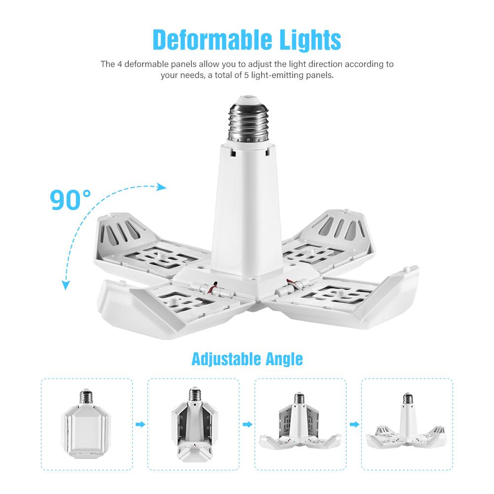 40w Square LED Garage Lamp E27 Deformation Industrial Light Folding Ceiling Fan Light For Warehouse Work Shop Home Lighting