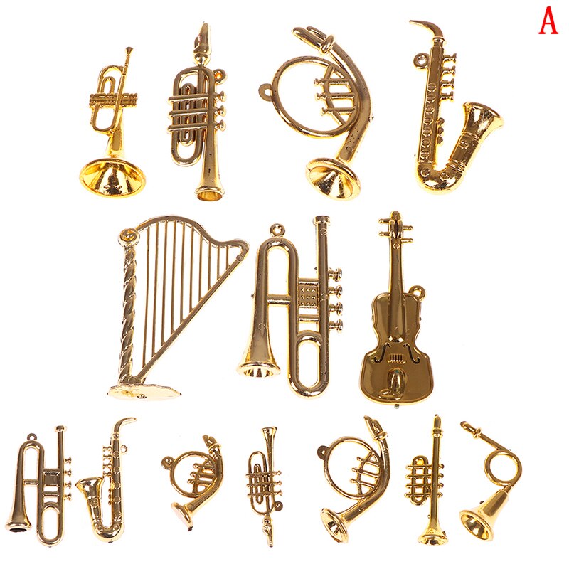 Mini plast musikinstrument guld juletræ hængende xmas dekor: -en