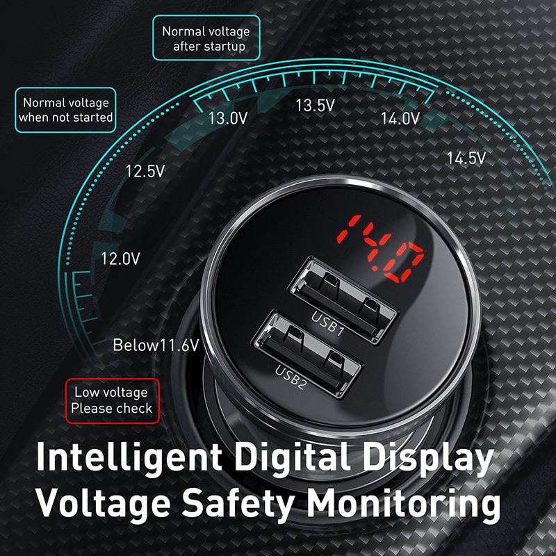 Baseus金属車の充電器 5v 4.8Aデュアルusb急速充電器ledディスプレイユニバーサル携帯電話充電器iphone huawei社xiaomi