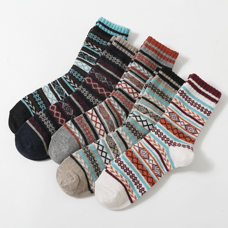 5 par afslappede mænd bløde tykke varme sokker kaninuld blandinger varme vinterstrømper mænd retro stil farverig åndbar: Et sæt
