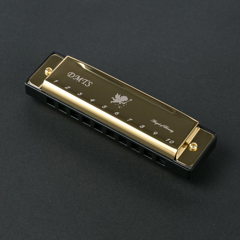 OEING Chromatic Harmonica - 10 Holes, 25 Keys, C Tone, Phosphor Bronze Reeds, Resin Body: Gold