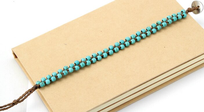 Boho Bracelets Handmade Stones Wax Cord Wrap Bracelet Beads String Girls Bracelet USA Tribal Bracelet