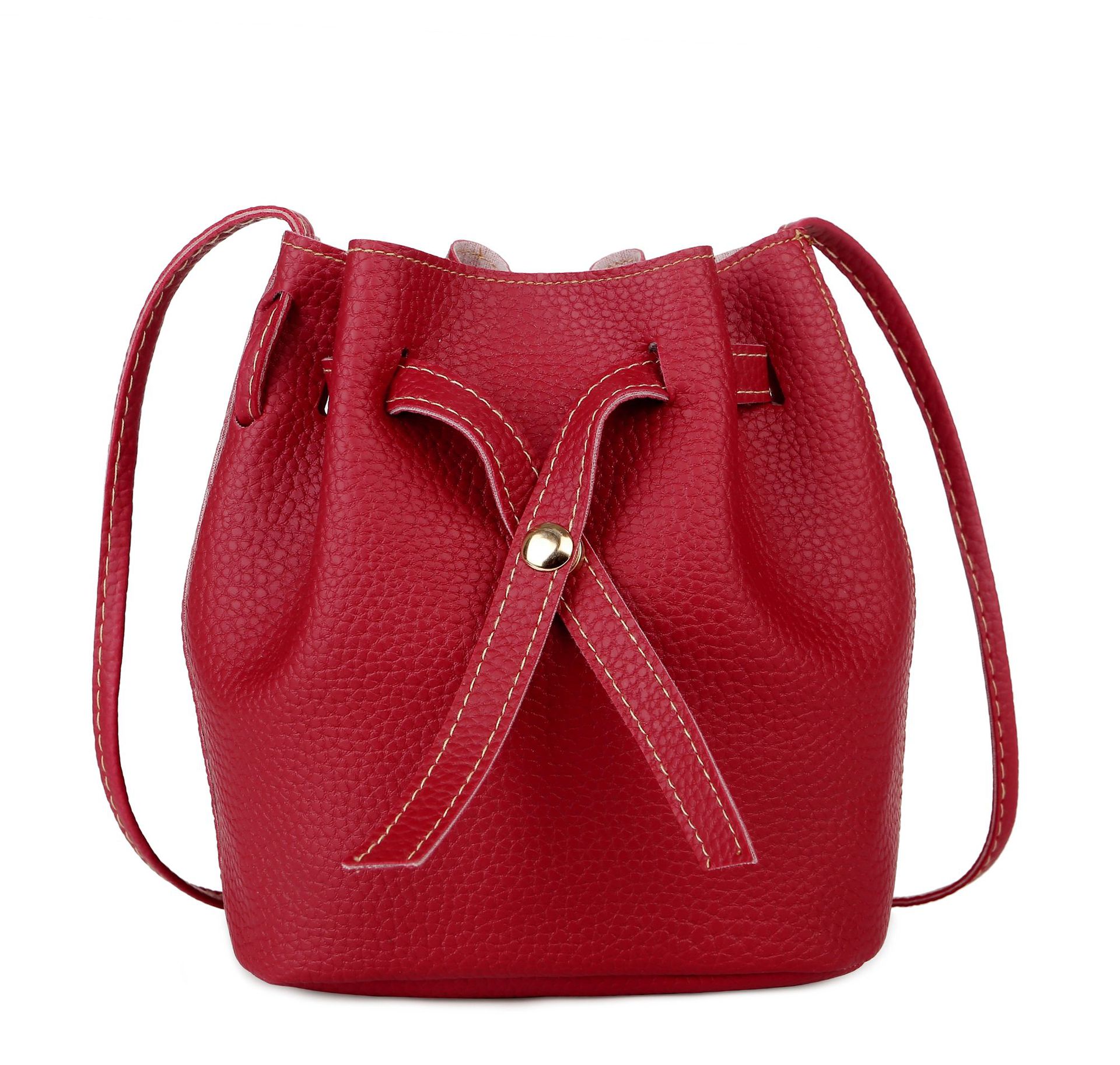 Bolso de cubo de Color sólido para mujer, bolsa de hombro, novedad de verano, primavera,: Litchi red