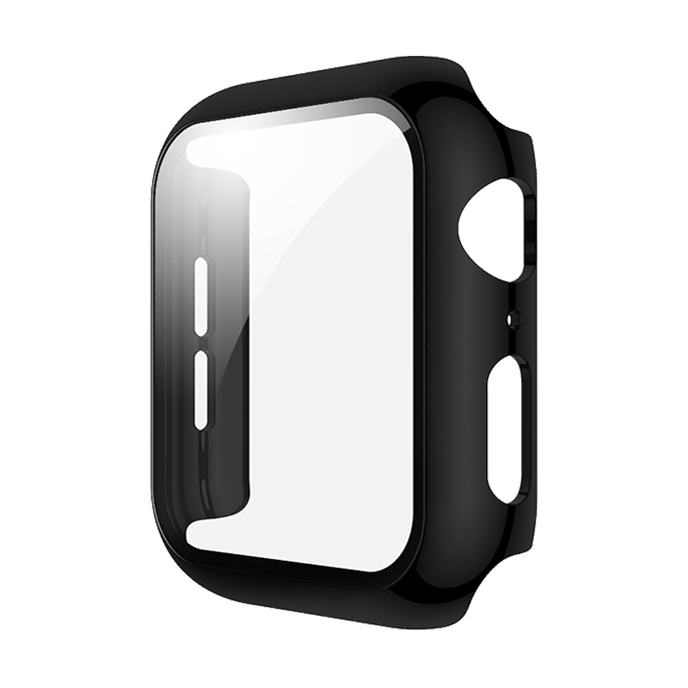 Pc-hoes met gehard glasfolie voor apple watch-serie 5 4 3 screenprotectorhoesje met lichte bumper voor apple watch 40mm 44mm 38mm 42mm: Zwart / 38mm