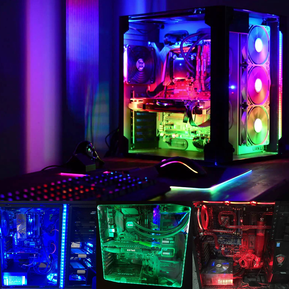 Coolo 50/100/150/200cm RGB LED Strip Light PC Computer Case Decoration Strip Light, SATA Power Supply, RF Wireless Controller