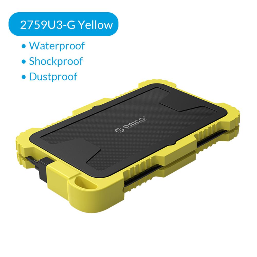 ORICO 2.5 Inch USB3.0 HDD Case With Hook Waterproof Shockproof Dustproof For Outdoor Hard Disk Box For 2.5 Inch HDD SSD: Yellow 2759U3