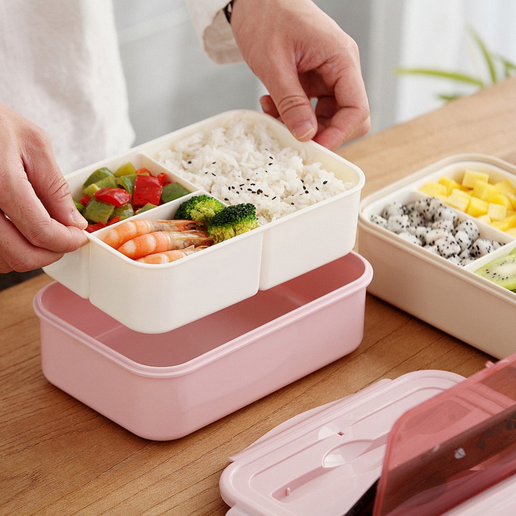 Microwave Oven Lunch Box Food Container Student Office Bento Heated Lunchbox Straw Wheat Korean Plastic Box With Cutlery #LR1