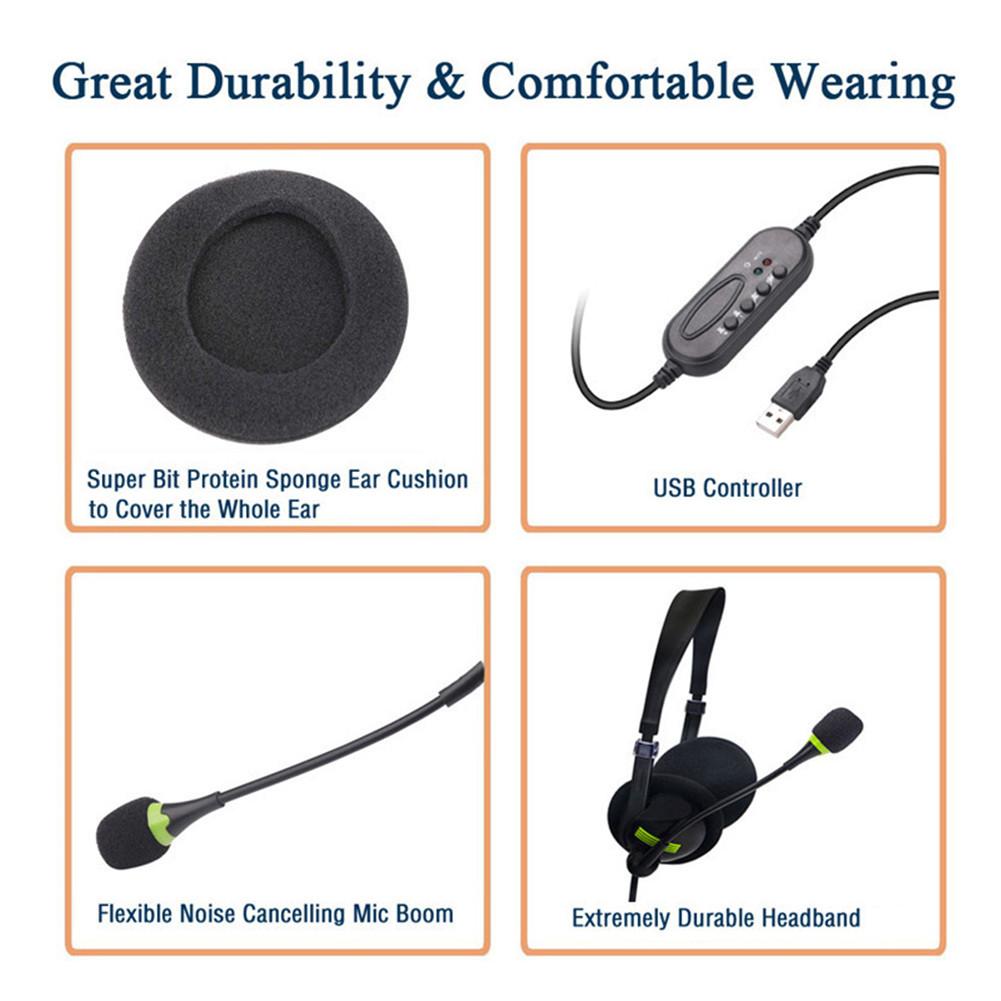 Universal Business Headset USB Headphones Lightweight Comfortable With Flexible Microphone For Computer Laptop PC