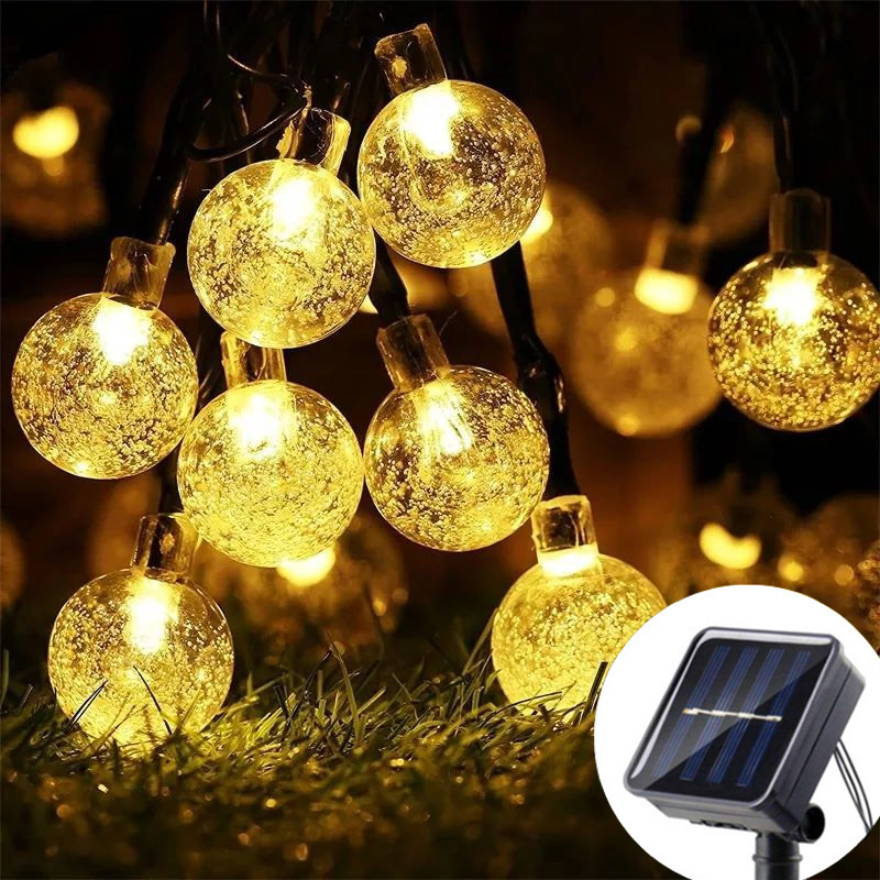 LED Solar String Lights Outdoor Waterproof Bubble Beads Fairy String Light 8 Modes Garden Wedding Party Christmas Decoration: Blue / 11-15W