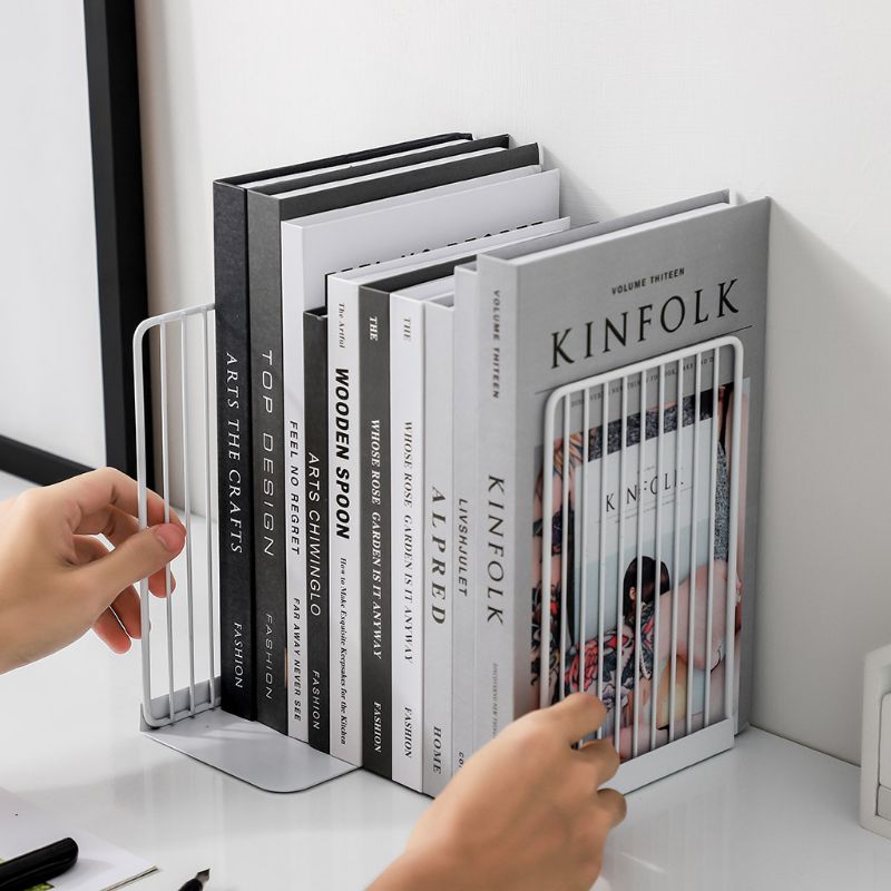 Suporte para livros, 1 par, apoio para livros, de ferro, simples, antiderrapante, prateleira, organizador de revistas e escritório