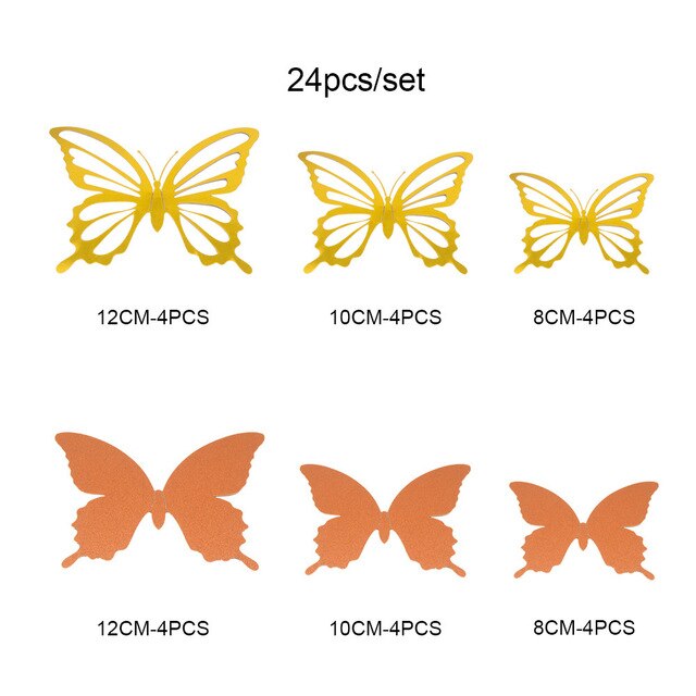 12Pcs Double-layer Paper 3D Butterfly Wall Sticker for Wedding Decoration Room Butterflies Fridge Art Wall Removable Wall Decor: Coppery Gold