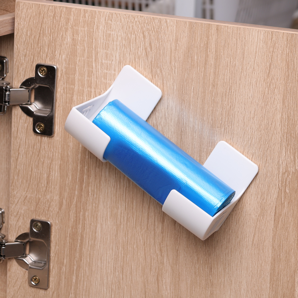 Soporte para bolsas de basura montado en la pared, dispensador de bolsas de basura de plástico, estante de almacenamiento autoadhesivo, organizador para cocina y baño
