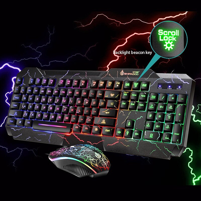 Shipadoo D620 Gaming Toetsenbord En Muis Set, Kleurrijke Crack Backlit Usb Computer Gaming Bedraad Toetsenbord En Muis Set
