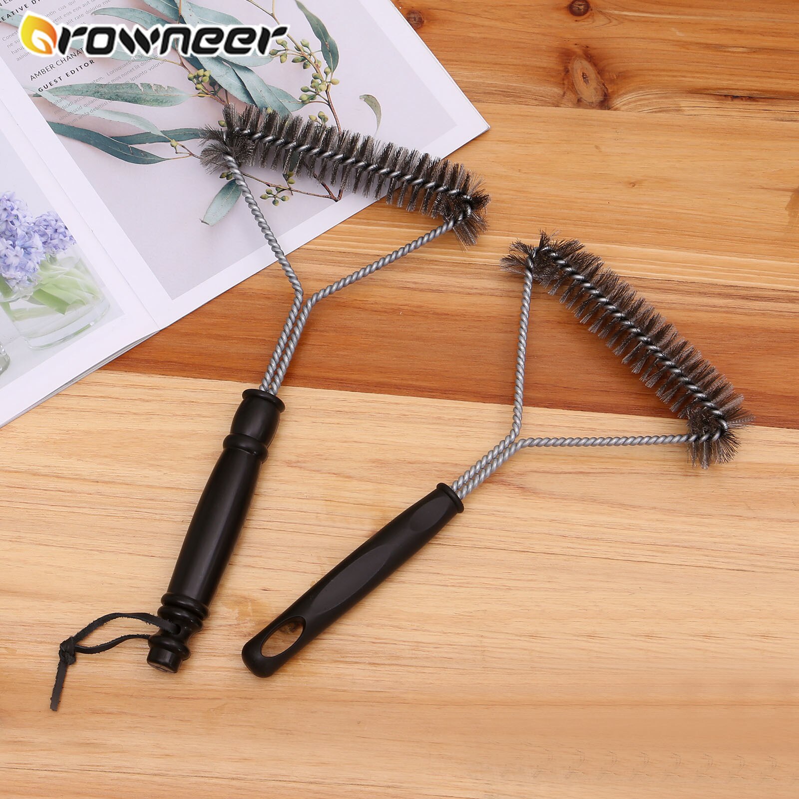 Cepillo de limpieza potente para barbacoa, cepillo de Metal para parrilla de barbacoa, negro, cerdas de alambre útiles, limpiador triangular, herramientas