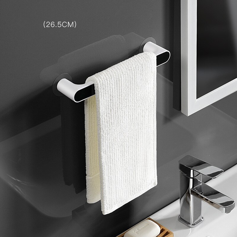 Selvklæbende håndklædeholder rack vægmonteret håndklædehænger badeværelse håndklædeholder hylde rulleholder hængekrog badeværelse arrangør: Sort 26.5cm