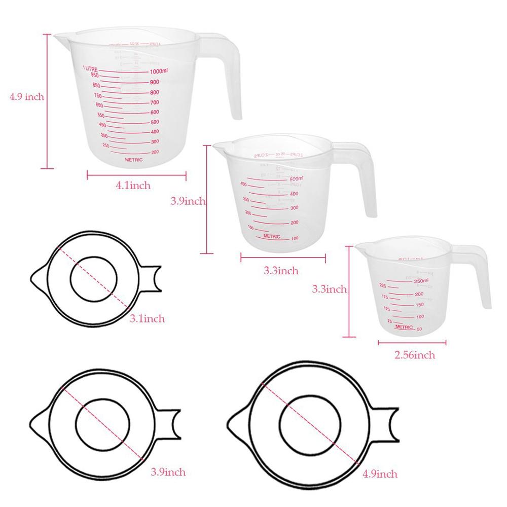 250/500/1000 Ml Plastic Maatbeker Kruik Giet Uitloop Oppervlak Keuken Tool Levert Cup Met Afgestudeerd Keuken