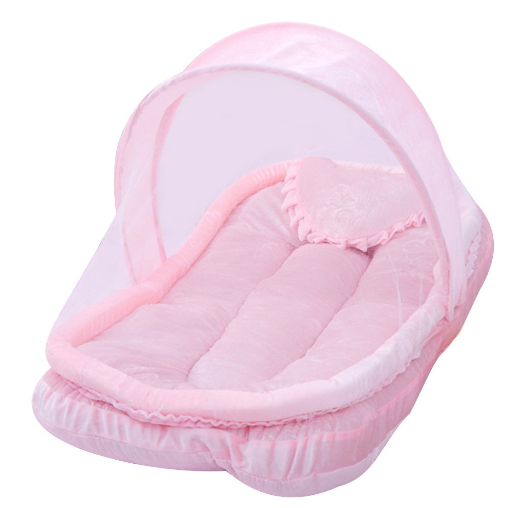 Lit pliable pour bébé de 0 à 3 ans | , lit de bébé avec tapis d'oreiller, Portable, pliable, avec filet, lit de voyage pour -né: Rose