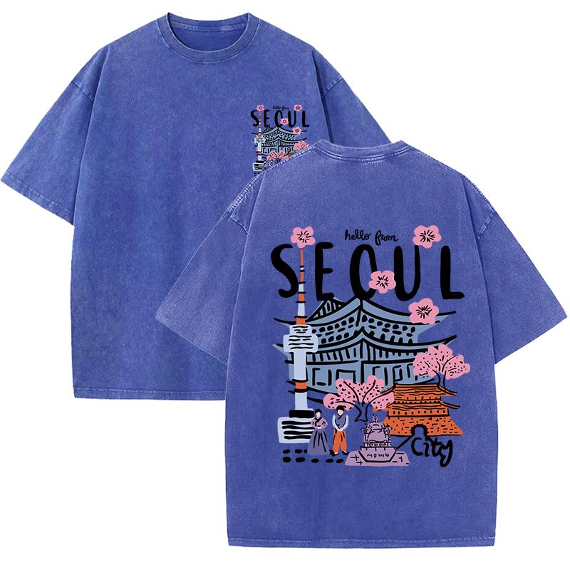 Seoul vacker natur tryckt tvättad t-shirt dam sommar rund hals kläder trendiga bomull kortärmade casual t-shirts: Xs / Armégrön