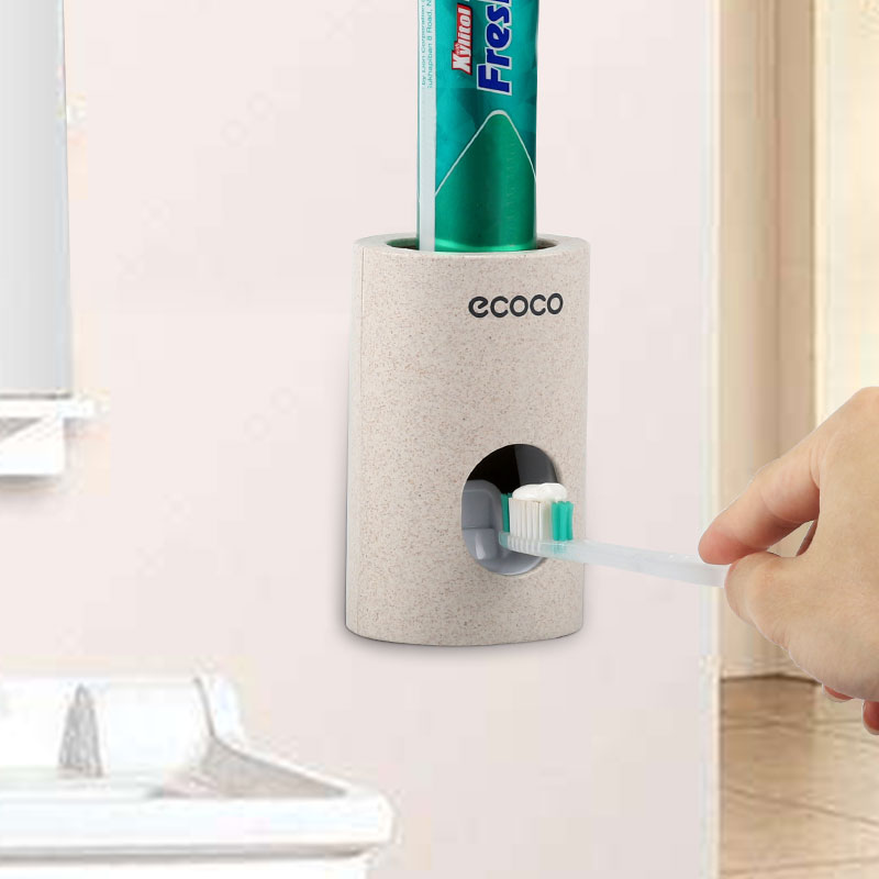 Automatic Toothpaste Dispenser Wheat Straw Toothbrush Holder Waterproof Dustproof Toothpaste Squeezers Bathroom Accessories Set