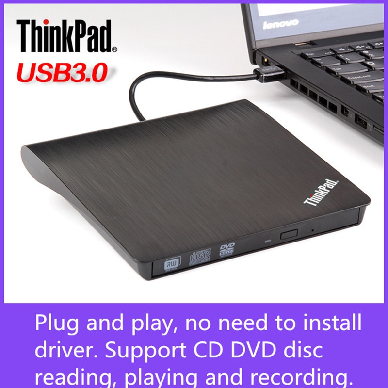 Thinkpad usb 3.0 ekstern dvd-optager plug and play uden installationsdriver understøtter cd dvd-disklæsning og -optagelse