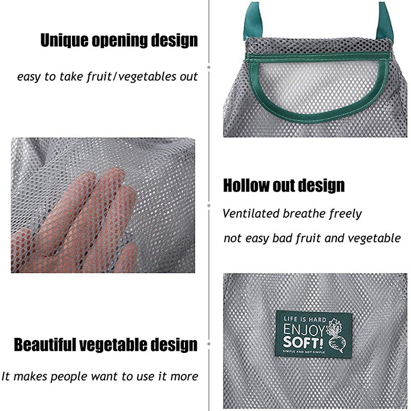 Panier à fruits suspendu, 6 pièces, sac en filet pour légumes, rangement suspendu réutilisable, panier mural lavable pour garlicas, pommes de terre et oignon