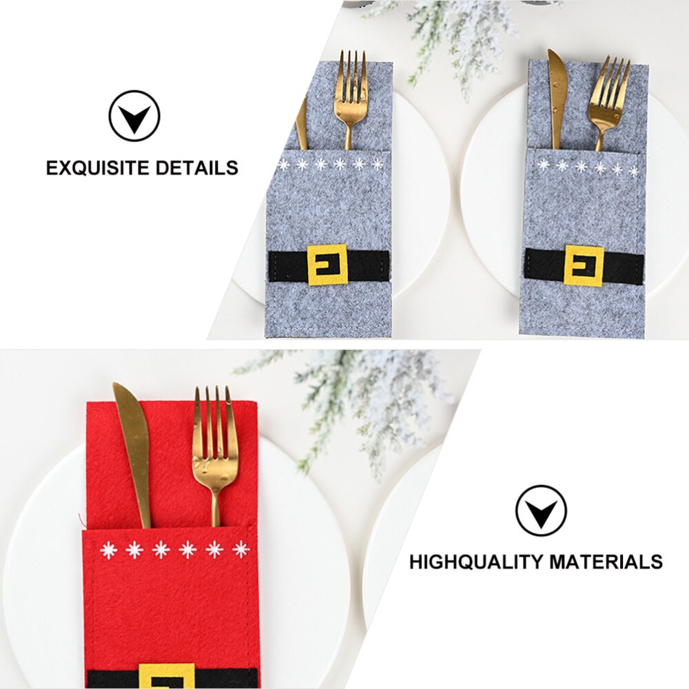 3 stuks kerst bestektas vorkhoes zilverwerktas bestekhouder (roodgrijs)