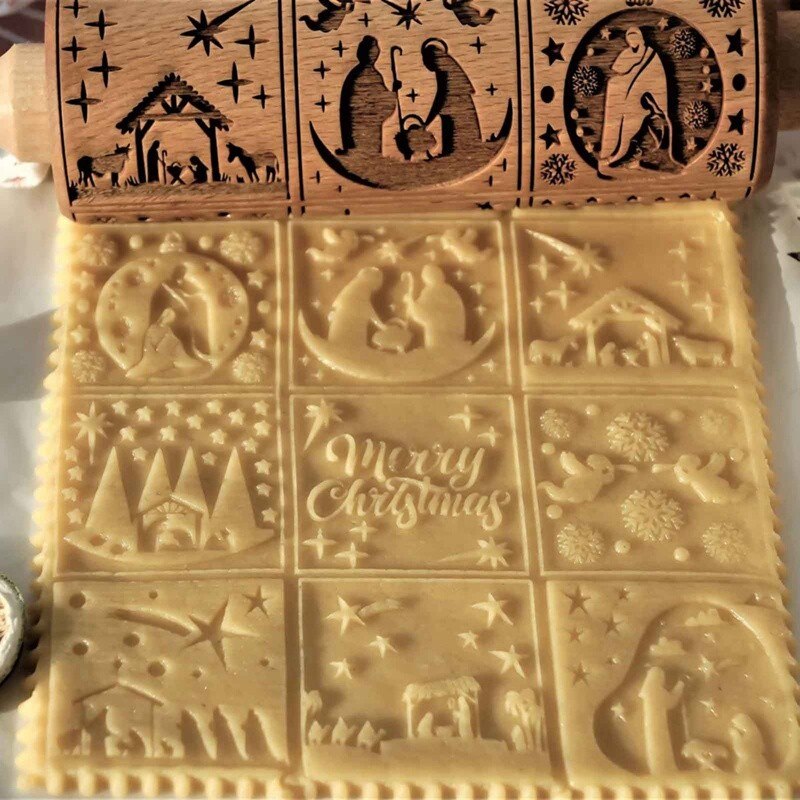 Rouleau à pâtisserie à motif de noël, avec motif de roche, flocon de neige, élan, gaufrage, cuisson, Biscuit, Fondant
