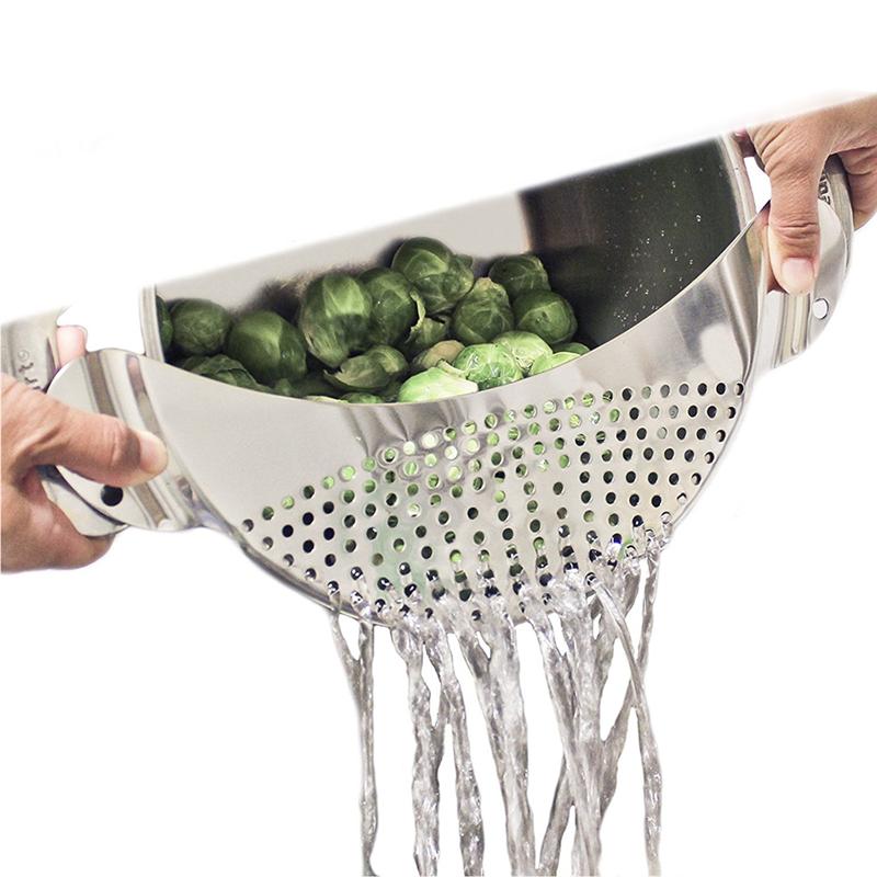 Olla colador de acero inoxidable Pasta Spaghetti herramienta de drenaje práctico olla colador escurridor de sartén para el hogar cocina fácil drenaje