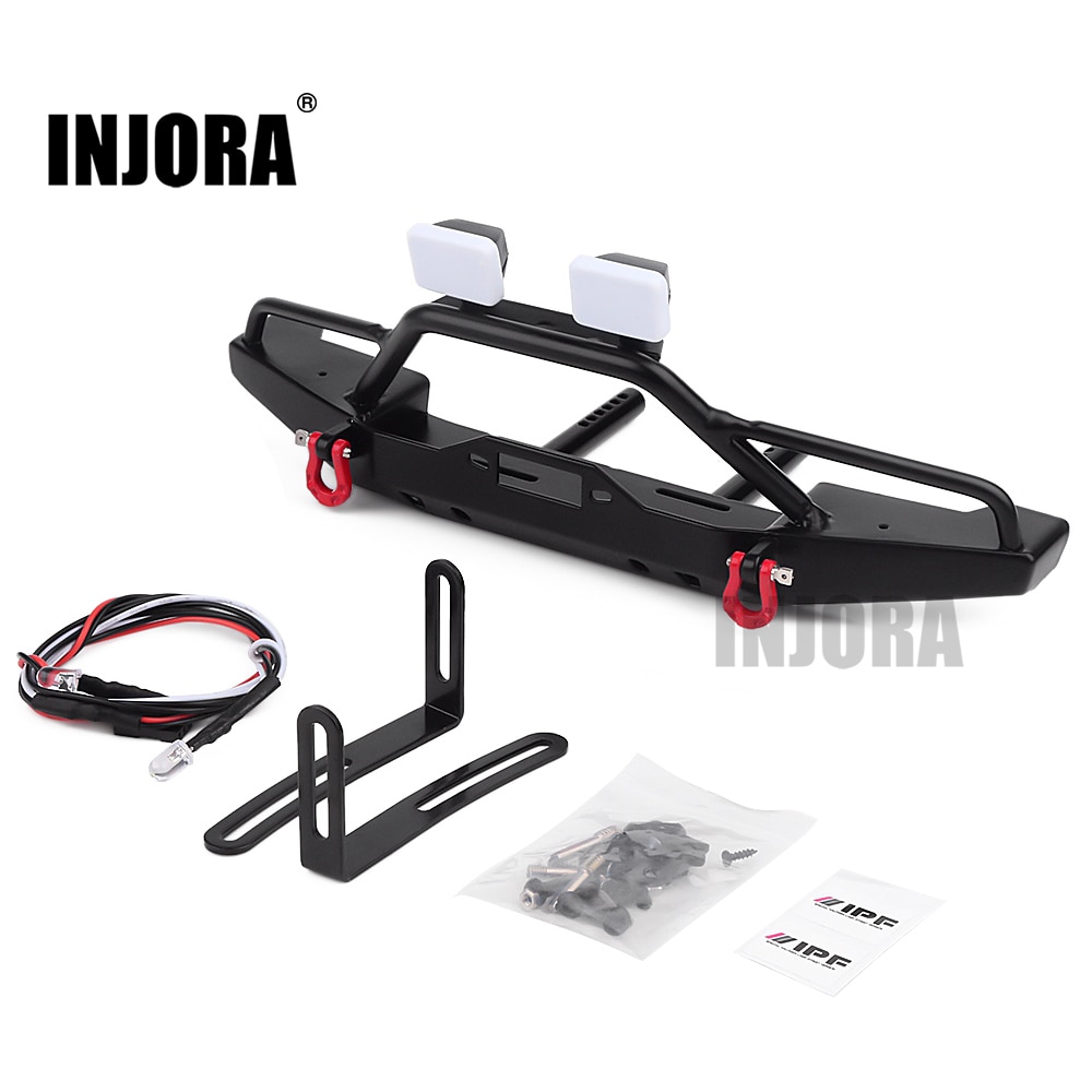 INJORA Metal Front Bumper with LED Lights for 1/10 RC Rock Crawler Axial SCX10 & SCX10 II 90046 TRAXXAS TRX4 TRX-4