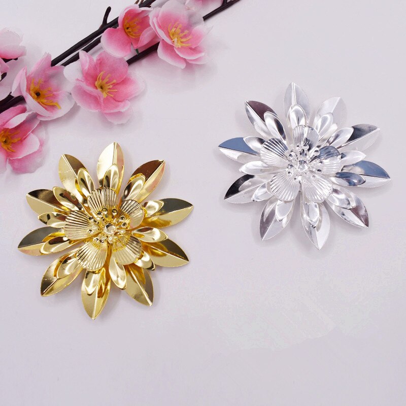 Adornos dorados, joyas plateadas, adornos de plata en 3D con flores, accesorios Diy de plata, adornos de cristal dorados y plateados, 10 Uds./7,8 CM