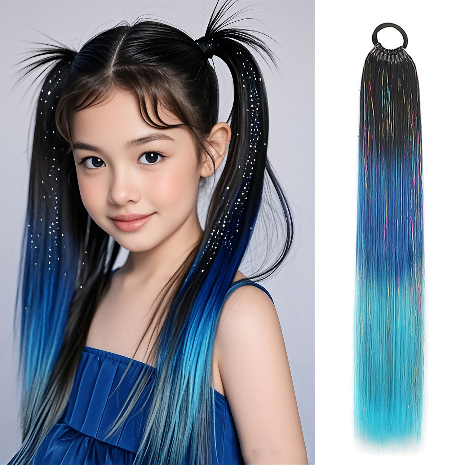 Extensão de rabo de cavalo roxo azul com laço de cabelo elástico glitter trança de cabelo para crianças meninas cabelo louco dia corajoso cabelo: T1B/613