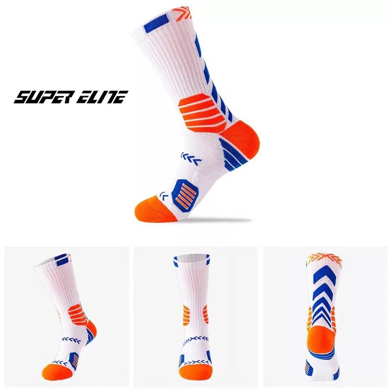 Original SUPER ELITE Lange Rohr Basketball Socken Größe 38-44 für Männer Frauen Atmungsaktiv Schweiß-absorbent Dicken Sport socken Nicht-slip: White Blue