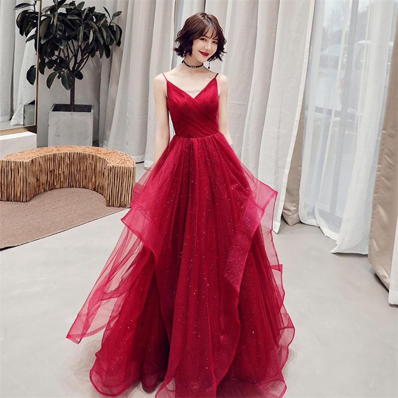 Wedding Toast Dress summer married female sense was thin long evening dress female Vestidos S-XXL: Red / S
