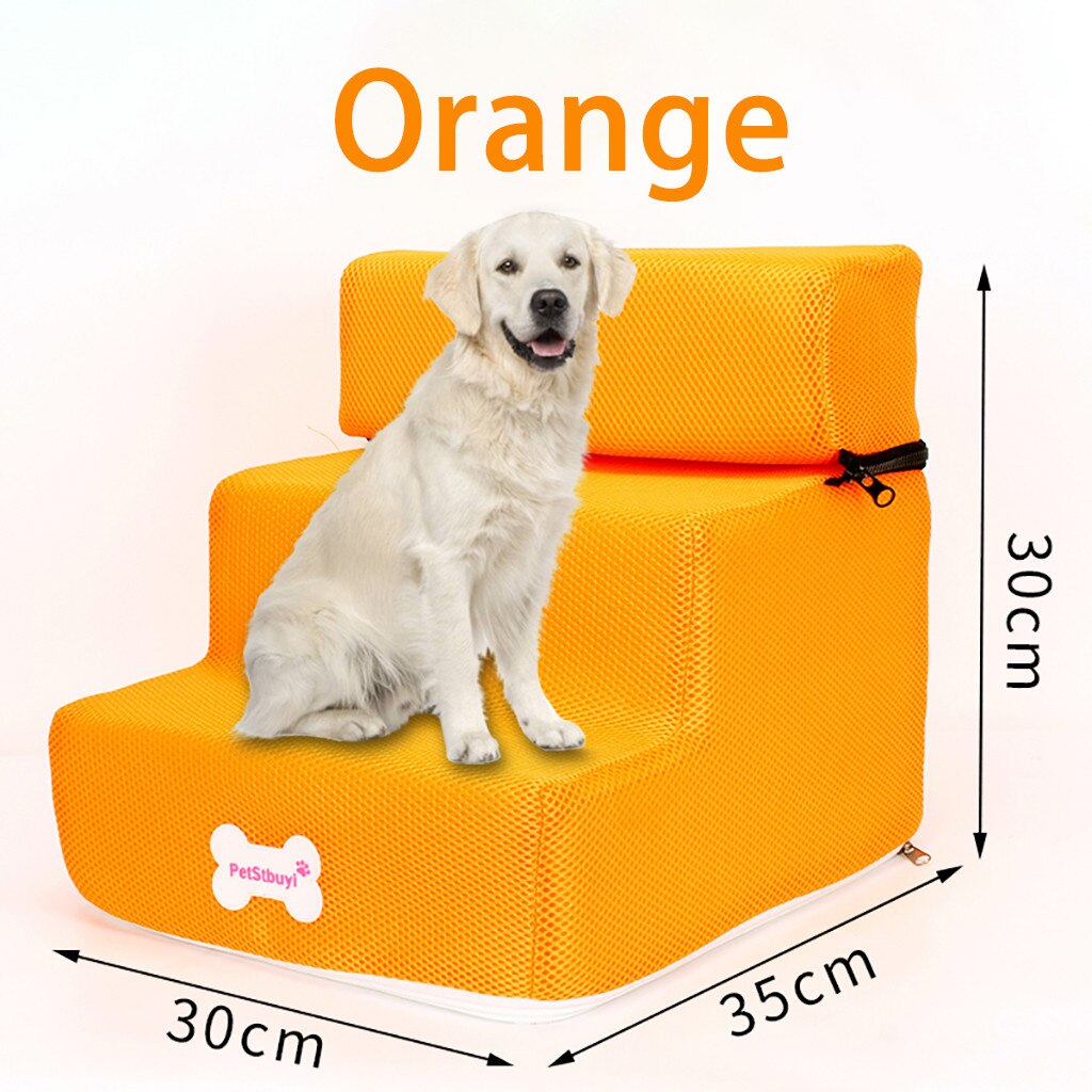 Breathable Mesh Foldable Pet Stairs Detachable Pet Bed Cat Dog Ramp 2 Steps Pet Dog Cat Supplies Breathable mesh Washable: Orange