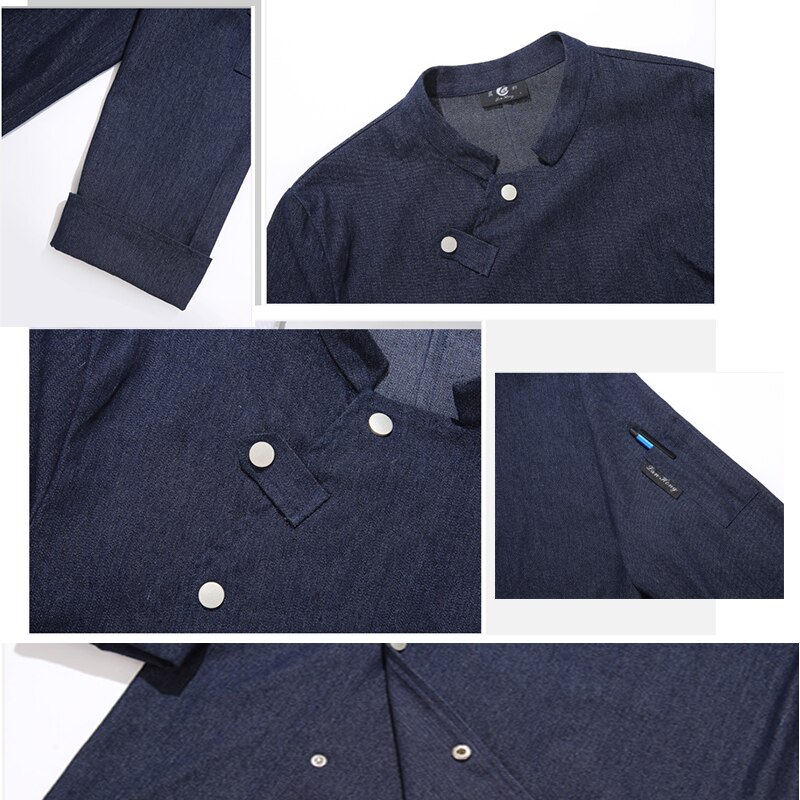 Chaqueta vaquera de Chef informal Unisex, camisa de manga larga con cuello oblicuo, de un solo pecho, para cocina, Catering, restaurante, servicio de comida, uniforme de trabajo