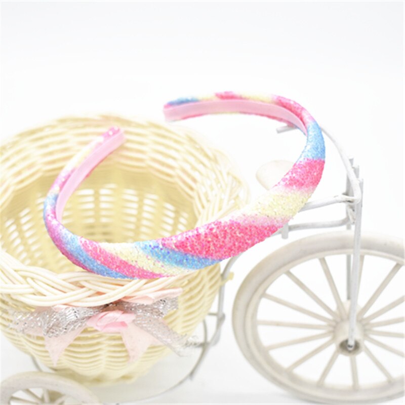1pcs Pu shiny rainbow gradient hair band women's children's flash Bow Headband lace Headband: 5