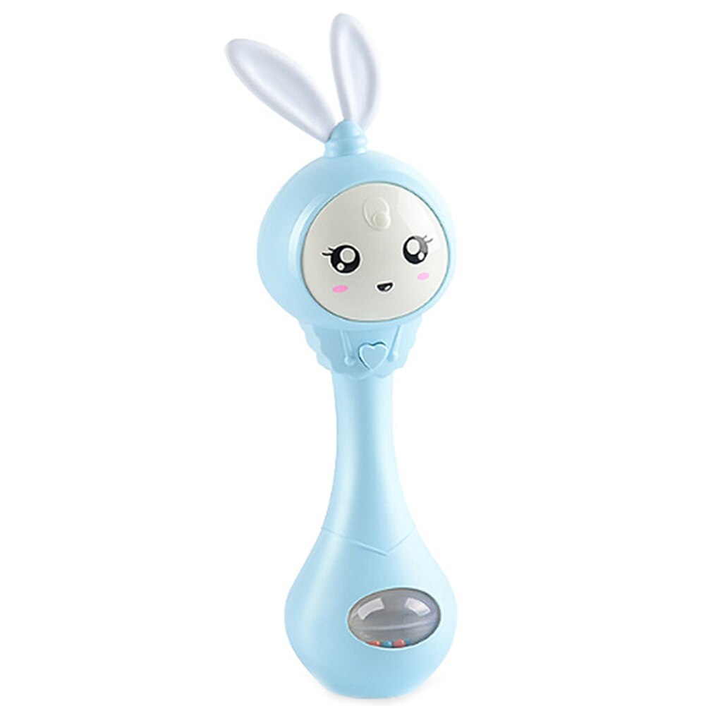 Cartoon Konijn Baby Schudden Rammelaar Hand Bel Met Muziek Licht Bijtring Speelgoed Baby &#39;S Aandacht Te Trekken Slijpen Hun Tanden: Blauw