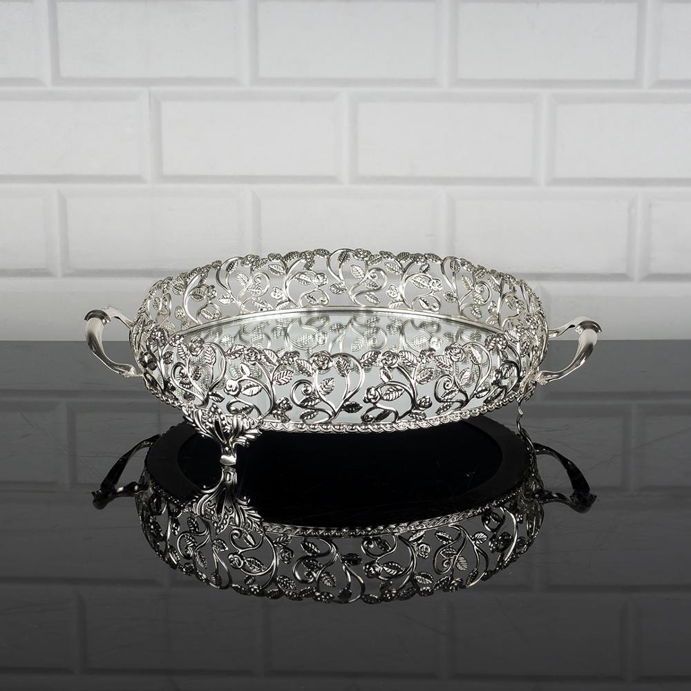 Dienblad Luxe Service Plaat Gouden Zilveren Ronde Grote Kleine Turks Arabisch Oosterse Oost: Silver Small 25 cm (9.8 inches)