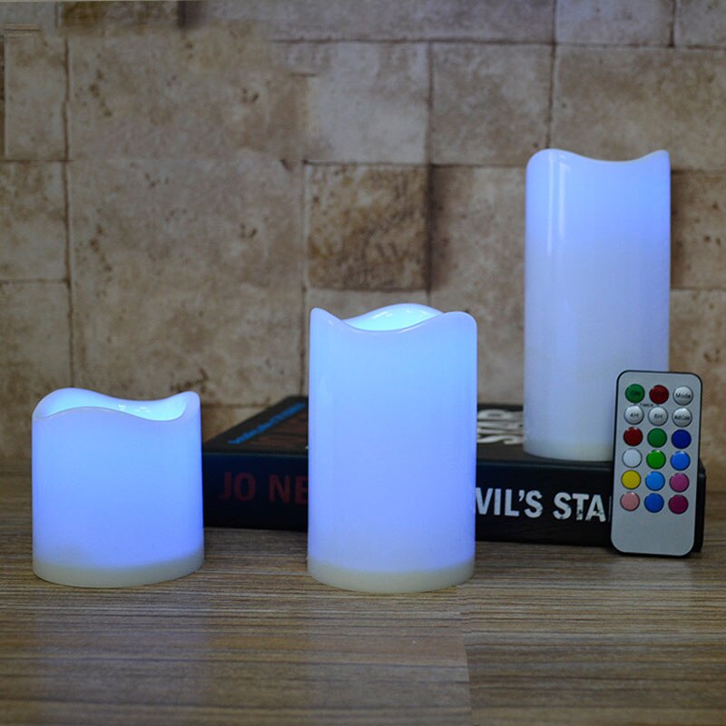 Set of 3 Amber Flameless Battery Operated Candles With Remote Control,Plastic Color Changing Led Pillar Candles,Battery Included