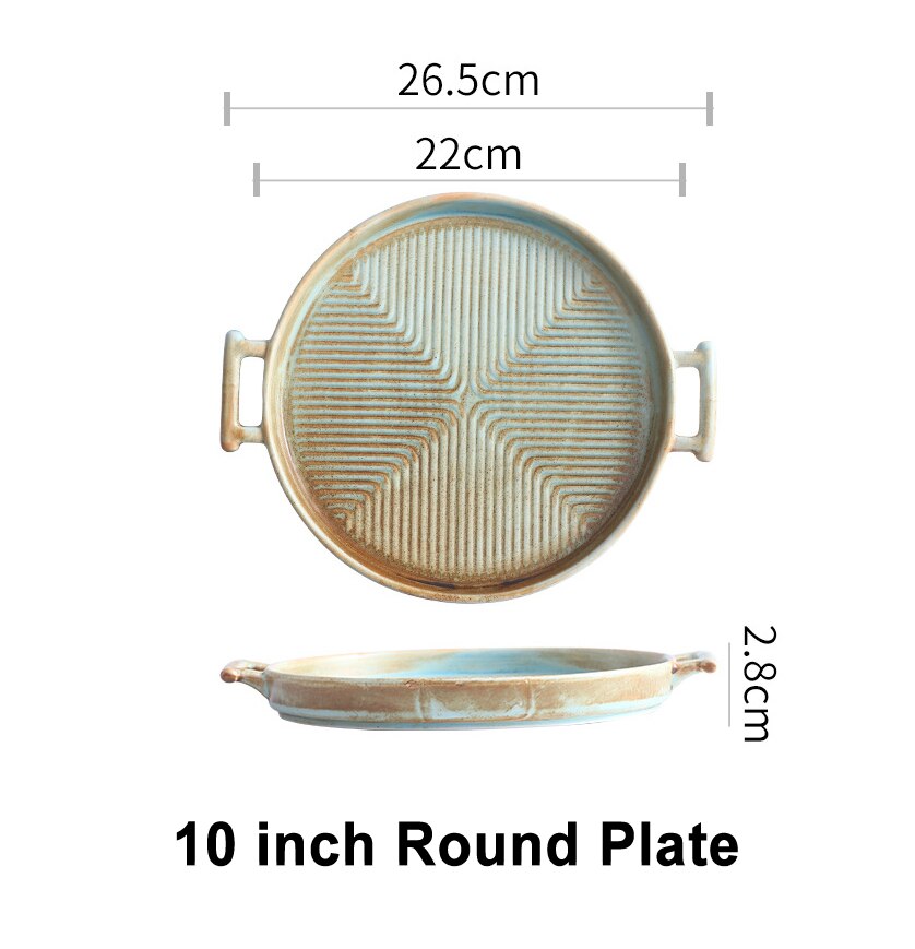Nordic Keramische Voedsel Schotel Plaat Huishoudelijke Aardewerk Onregelmatige Schotel Salade Schotel Servies Binaural Vierkante Steak Plaat Hotel Vis: 10 inch round pan