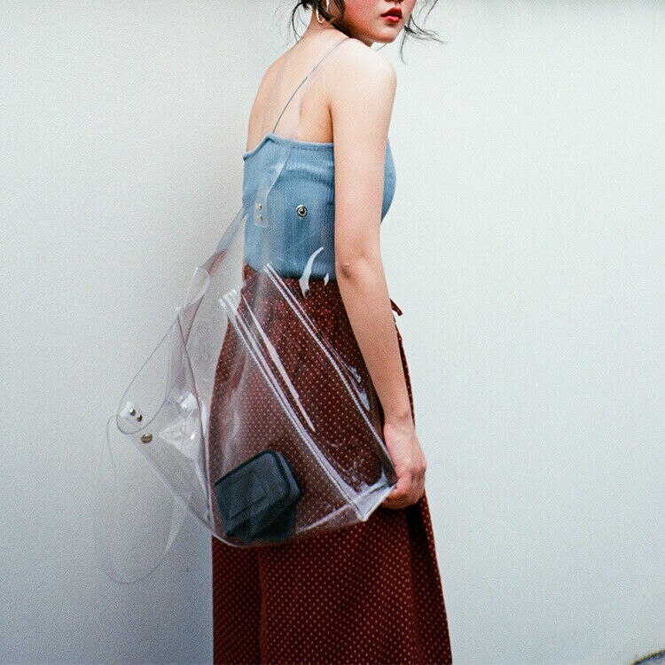 Transparent Plastic Extra Large Clear Crystal Shoulder Bag Tote Shopper Handle