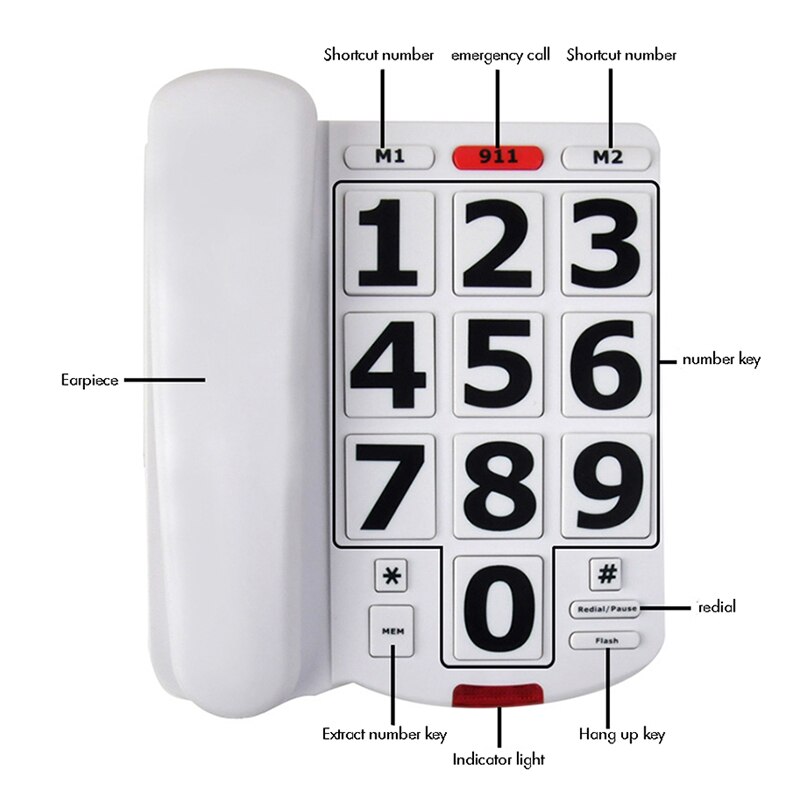 Amplified Vaste Telefoon Snoer Desk Telefoon Met Grote Knoppen, Luide Bel, Speed Dial Geheugen, voor Slechthorenden Senioren