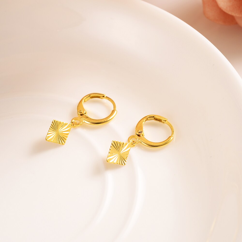 Fine Gold GF Block hang Earrings Women&#39;s/Girls African Beautiful Earrings Ethiopian Jewelry Nigeria